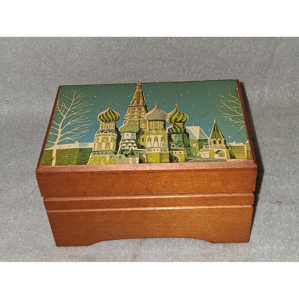 Vintage Wooden Music Box Swiss Doctor Zhivago Lara's Theme St. Basil's Cathedral